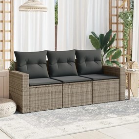 Set Divani da Giardino 3 pz con Cuscini Grigio in Polyrattan