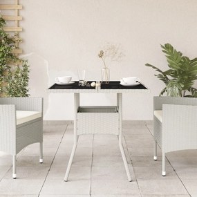 Tavolo giardino con piano vetro bianco 80x80x75 cm polyrattan