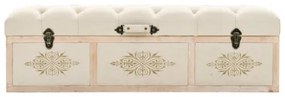 Cassapanca 110 cm Crema in Legno Massello di Abete e Tessuto
