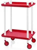 Carrello ausiliario LEKY, struttura bianca, 2 ripiani, colore rosso