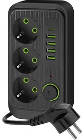 Sdoppiatore di prese con interruttore LINEA 3x230V + 5xUSB A/C 1,5 m SCHUKO nero