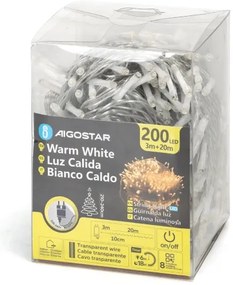 Aigostar - Catena LED natalizia da esterno 200xLED/8 funzioni 23m IP44 bianco caldo