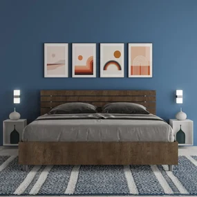 Letto con rete 160x190 testata inclinata con doghe noce Ankel