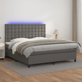 Giroletto molle con materasso e led grigio 160x200cm similpelle