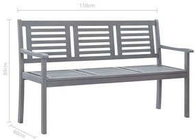 Panchina Giardino 3 Posti 150cm Grigia Legno Massello Eucalipto