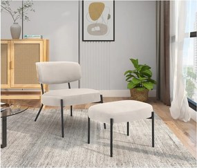 Poltrona in velluto crema con poggiapiedi Jerry - Støraa