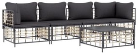 Set Divani da Giardino 5 pz con Cuscini Antracite in Polyrattan