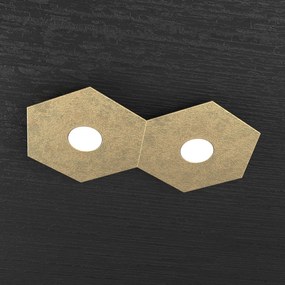 Plafoniera Industrial-Minimal Hexagon Metallo Foglia Oro 2 Luci Led 12X2W