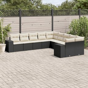 Set divani da giardino 10pz con cuscini in polyrattan nero