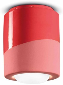 Plafoniera Piccola Vintage Decò Pi Ceramica Rosso Corallo 1 Luce E27