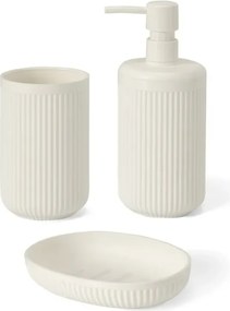 Set accessori bagno 3 pz con dispenser portaspazzolino e portasapone bianco crema cannettato Arizona