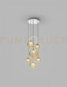 Puppet sospensione r6 ambra trasparente cromo lucido 6 luci attacco g9