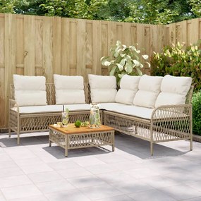 Set divani da giardino 2 pz con cuscini beige in polyrattan