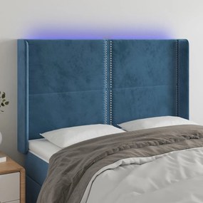 Testiera A Led Blu Scuro 147x16x118/128 Cm İn Velluto /