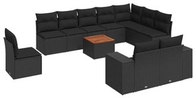 Set divani da giardino 11 pz con cuscini in polyrattan nero