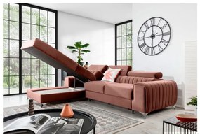 Divano angolare rosa allungabile/con contenitore (con penisola a sinistra/con chaise lounge) e rivestimento in velluto Grayson – ELTAP