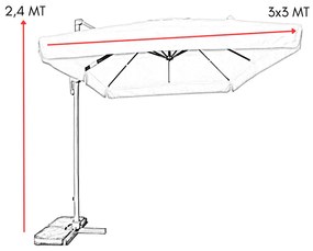 Ombrellone da Giardino 3x3 Palo Decentrato Telo Poliestere Ecrù Idrorepellente 220 g/mq Struttura in Alluminio