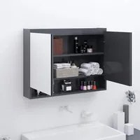 Armadietto Bagno con Specchio 80x15x60 cm in MDF Grigio 331534