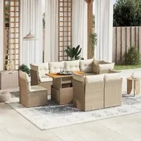 Set Divano da Giardino 9 pz con Cuscini Beige in Polyrattan 3270932