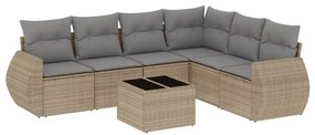 Set divani da giardino 7 pz con cuscini beige in polyrattan