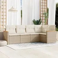 Set Divano da Giardino 5 pz con Cuscini Beige in Polyrattan 3225946