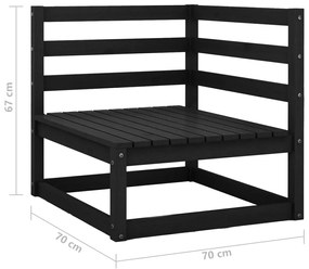 Set divani da giardino 3 pz nero in legno massello di pino