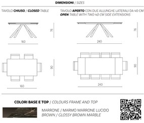 Tavolo allungabile 240 cm piano grčs porcellanato NESTORE Marrone