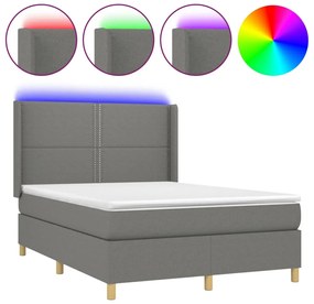 Letto a molle materasso e led grigio scuro 140x190cm in tessuto