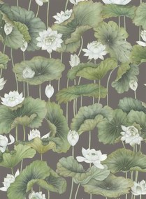 Cole & Son Carta da parati Lily Lotus - White on Charcoal