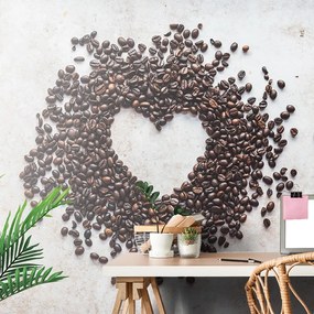 Carta da parati autoadesiva – Cuore di chicchi di caffè