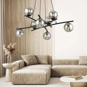 Lampadario Moderno Cadmo Acciaio Nero Grigio 8 Luci E14 Ip20