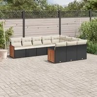 Set Divani da Giardino 10pz con Cuscini in Polyrattan Nero 3228016