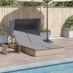 Lettino Doppio Con Baldacchino E Cuscini Beige İn Polyrattan /