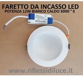 Faretto led da incasso carrera 12W luce bianco caldo 3000° K