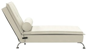 Chaise longue massaggi con cuscino a rullo crema in velluto
