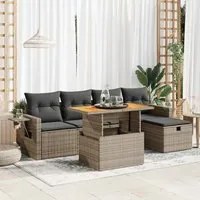 Set Divano da Giardino 6pz con Cuscini Grigio Polyrattan Acacia 3328026