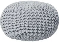 Pouf ottomana grigio chiaro in cotone lavorato a maglia perline EPS riempimento rotondo piccolo poggiapiedi 40 x 25 cm