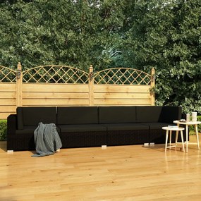 Set divani da giardino 4 pz con cuscini in polyrattan nero