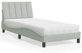 Letto Con Materasso Grigio Chiaro 90x190 Cm İn Velluto /