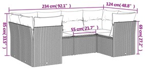 Set divano da giardino 6 pz con cuscini marrone in polyrattan