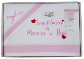 Set Lenzuola Neonato per Lettino Sono l'amore di mamma e papà  Colore Rosa, Dimensioni e Misure Lettino