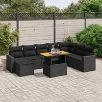 Set Divani da Giardino 9 pz con Cuscini Nero in Polyrattan 3275624