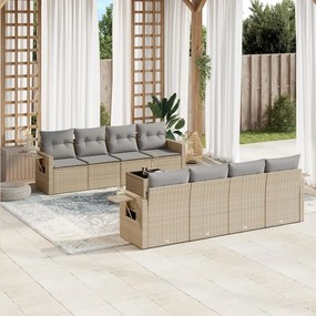 Set Divano da Giardino 9 pz con Cuscini Beige in Polyrattan