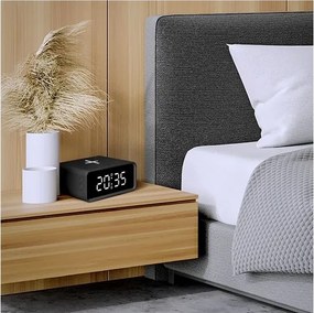 Solight CA07B - Orologio digitale con caricatore wireless Qi 230V/CR2032 nero