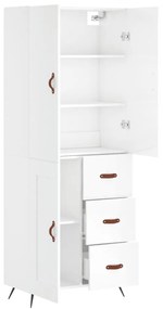 Credenza Bianco Lucido 69,5x34x180 cm in Legno Multistrato