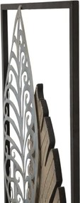 Pannello Decorativo In Ferro E Legno Foglie 30,5x1,9x91 Cm Oro E Argento Ver.B