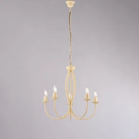 Lampadario Rustico Botte 5 Luci In Ferro Battuto Decapè Avorio