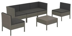 Set Divani da Giardino 6 pz con Cuscini in Polyrattan Grigio