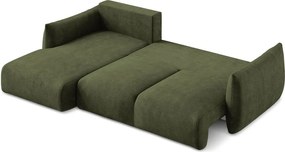 Divano angolare verde allungabile (con penisola a sinistra/con chaise lounge) con rivestimento in ciniglia Leila – Makamii