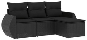 Set divani da giardino 4 pz con cuscini nero in polyrattan